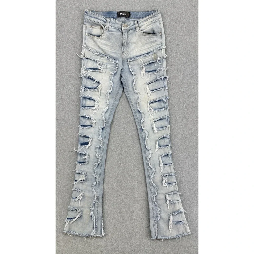 Guapi Stacked Flare Distressed Jeans Light Wash Men's Size 32